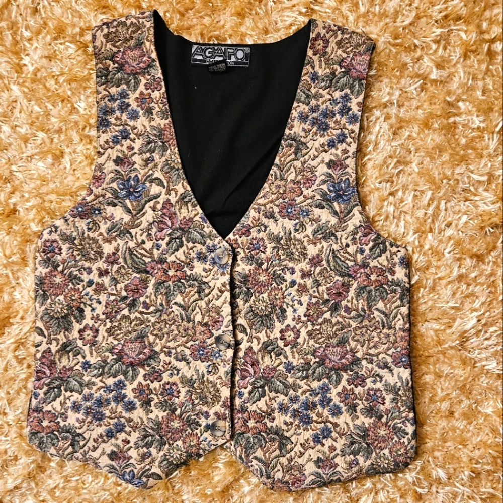 Vintage Floral Tapestry Vest - Multicolor